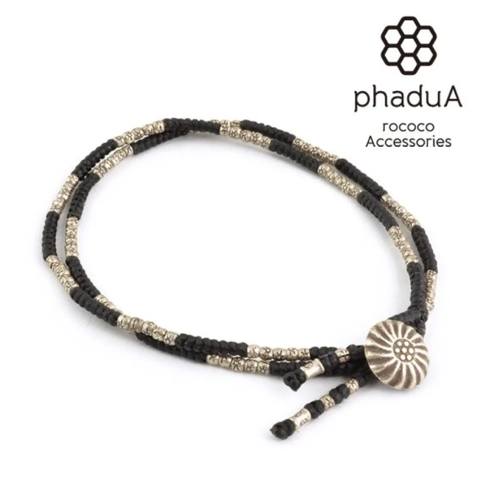 Anklets^PHADUA / Two-strand anklet with waxed cord and silver concho