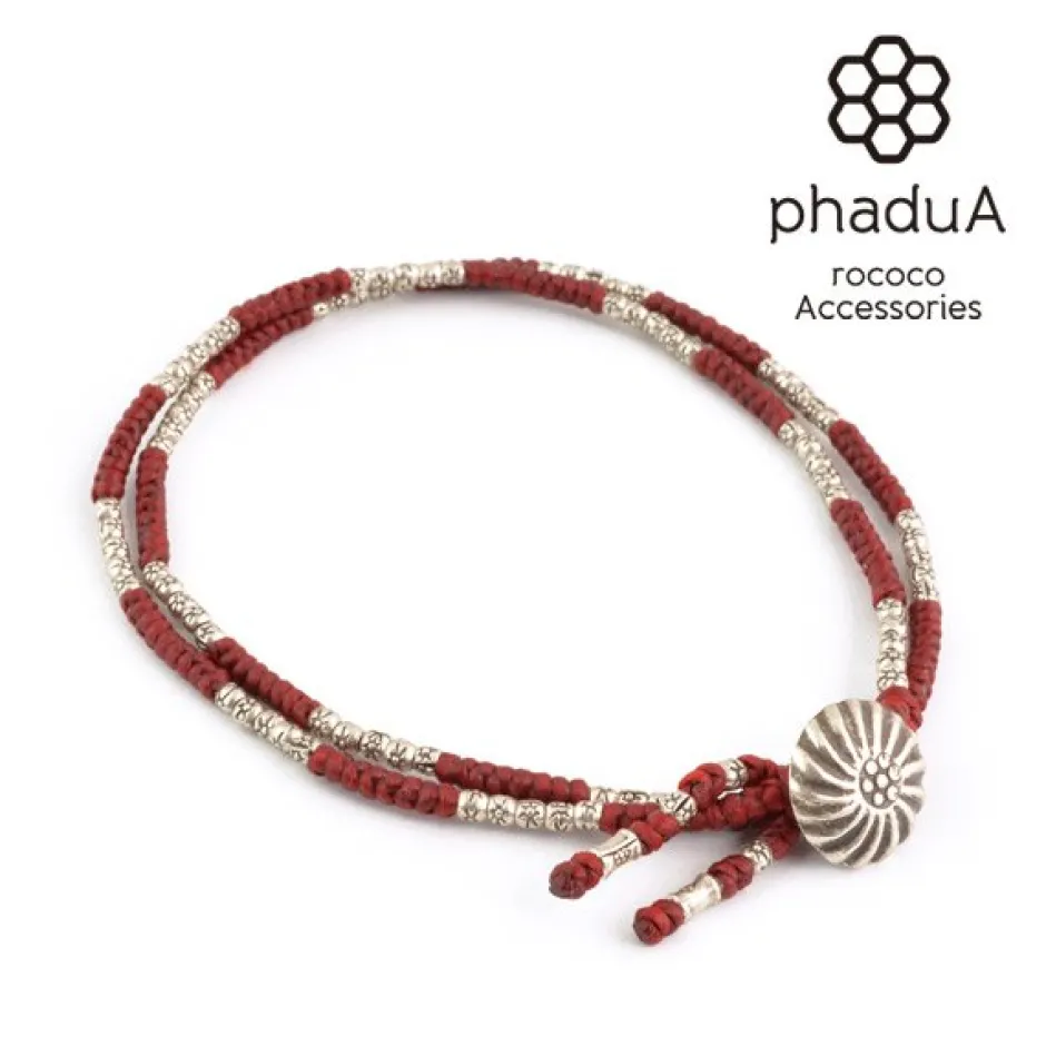 Anklets^PHADUA / Two-strand anklet with waxed cord and silver concho