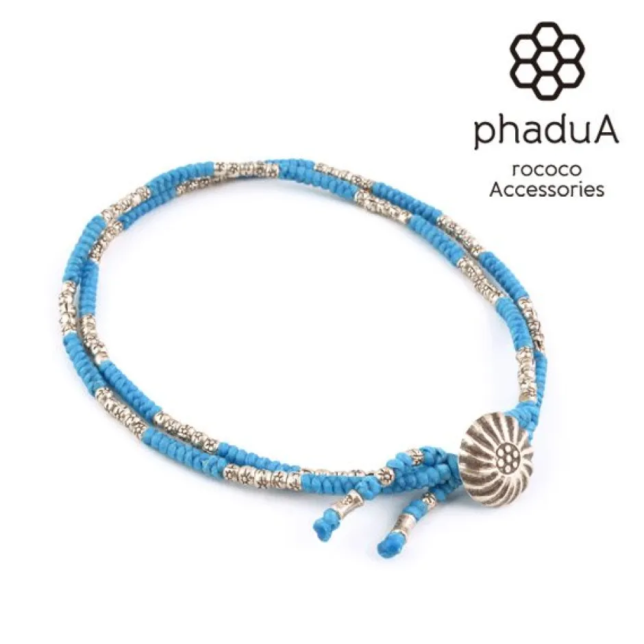 Anklets^PHADUA / Two-strand anklet with waxed cord and silver concho
