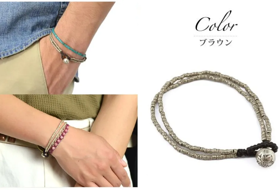 Bracelets^PHADUA / Wax cord bracelet with two bead bells silver