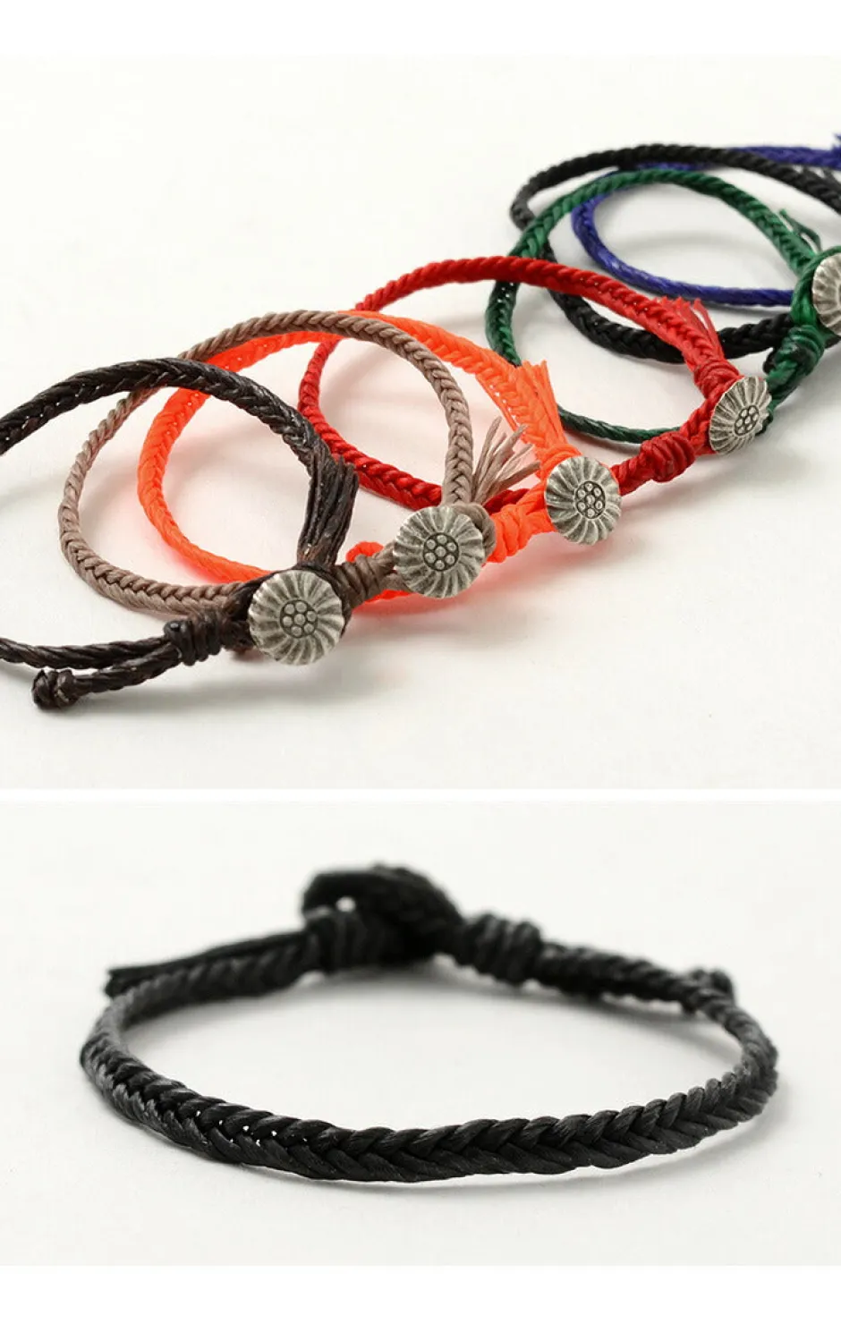 Anklets^PHADUA / Wax Cord Concho Bracelet Fishbone Braid