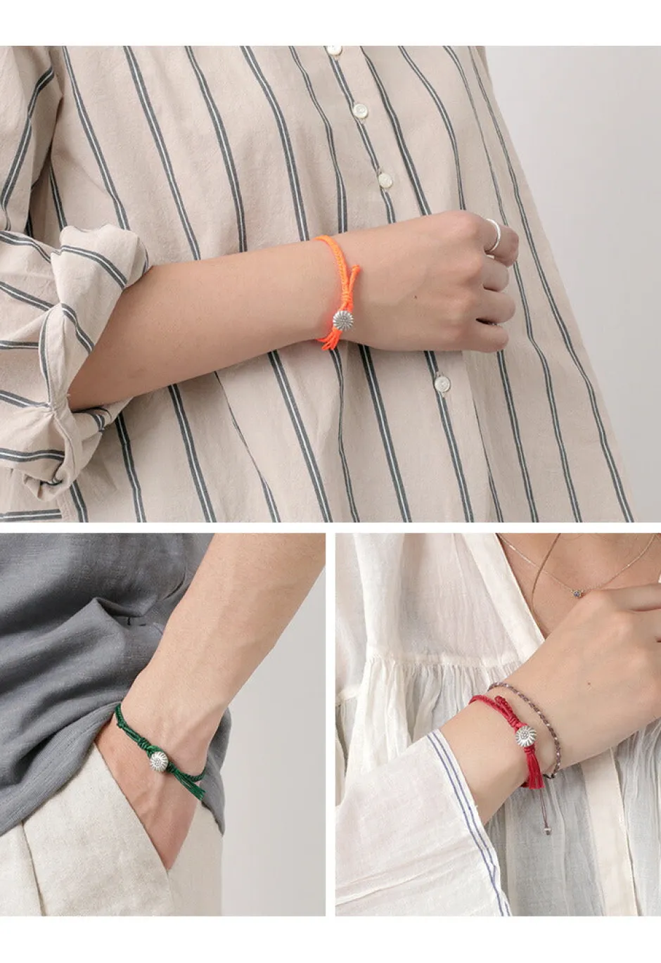 Anklets^PHADUA / Wax Cord Concho Bracelet Fishbone Braid