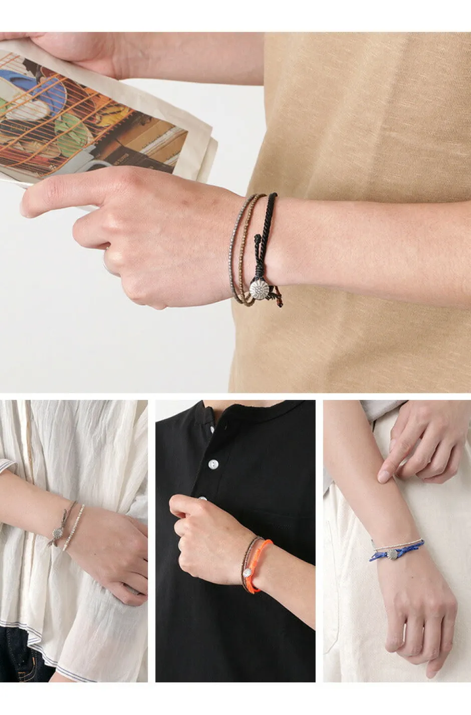 Anklets^PHADUA / Wax Cord Concho Bracelet Fishbone Braid