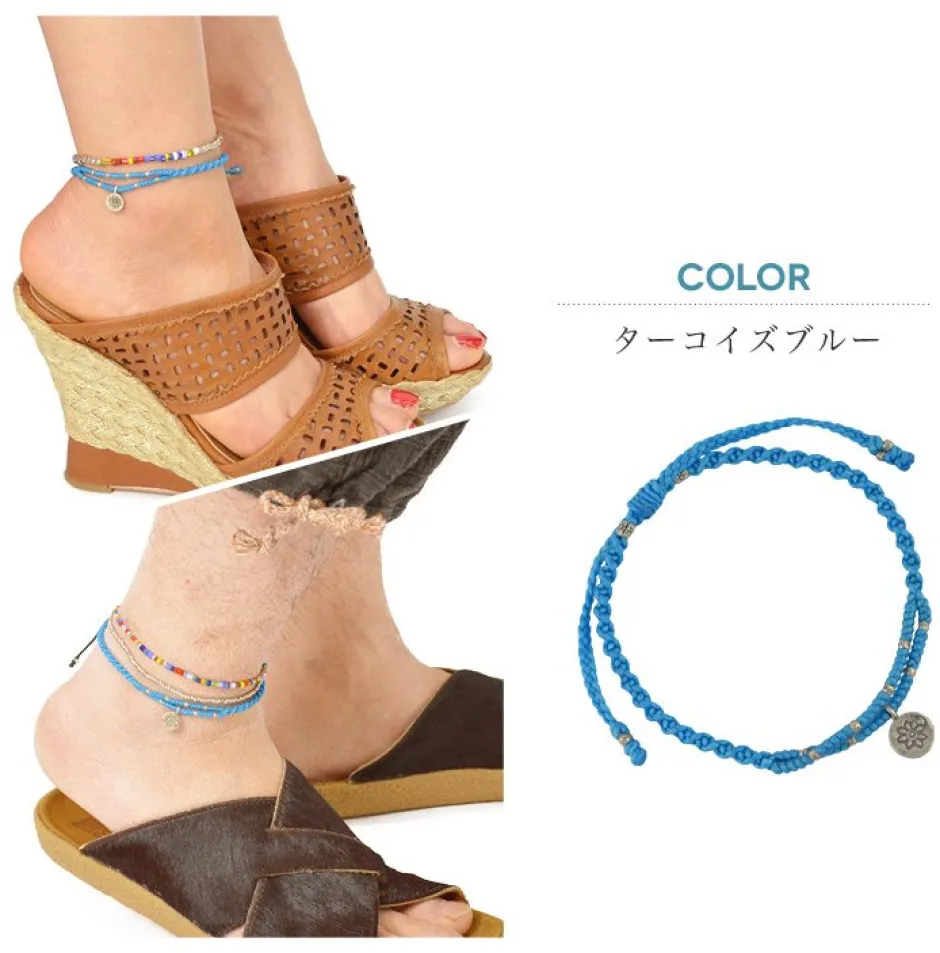 Anklets^PHADUA / Waxed Cord Anklet with Silver Two-Strand Top