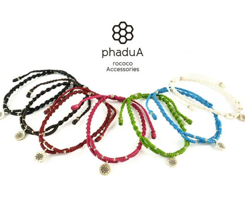 Anklets^PHADUA / Waxed Cord Anklet with Silver Two-Strand Top