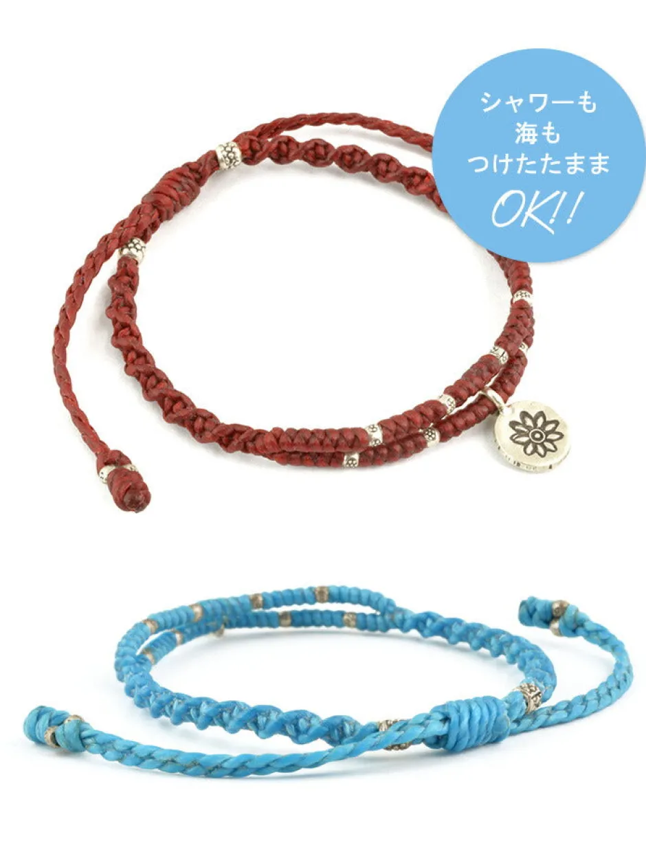 Anklets^PHADUA / Waxed Cord Anklet with Silver Two-Strand Top