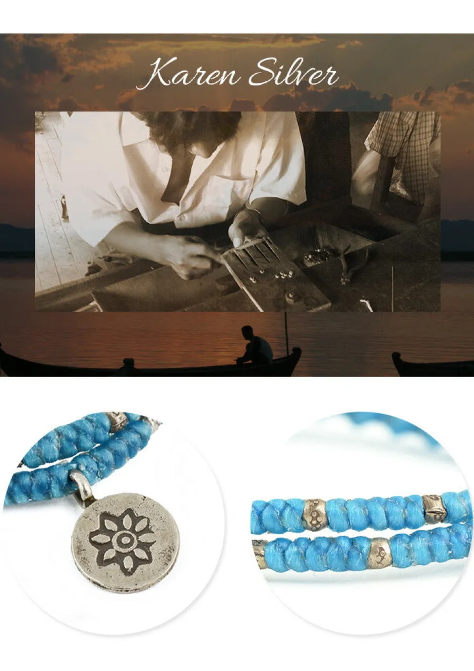 Anklets^PHADUA / Waxed Cord Anklet with Silver Two-Strand Top