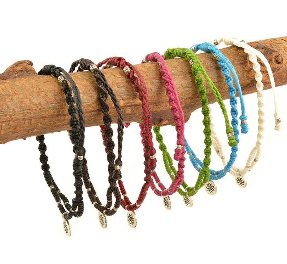 Anklets^PHADUA / Waxed Cord Anklet with Silver Two-Strand Top