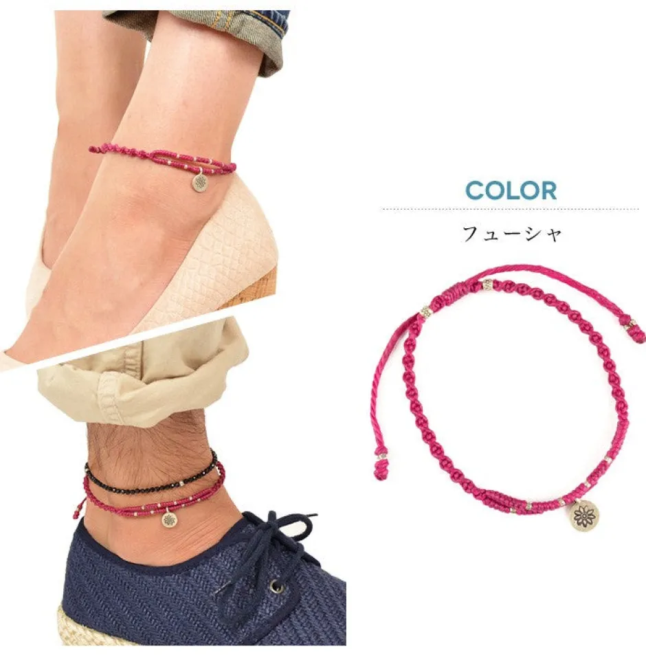 Anklets^PHADUA / Waxed Cord Anklet with Silver Two-Strand Top