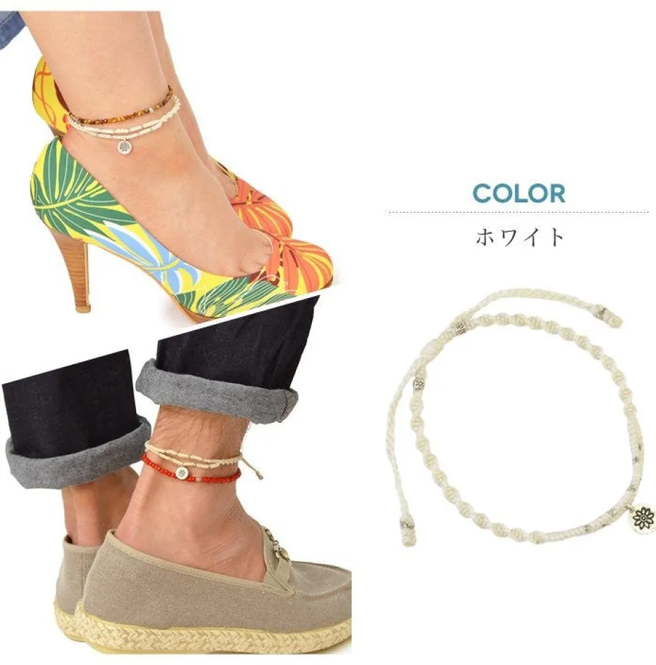 Anklets^PHADUA / Waxed Cord Anklet with Silver Two-Strand Top