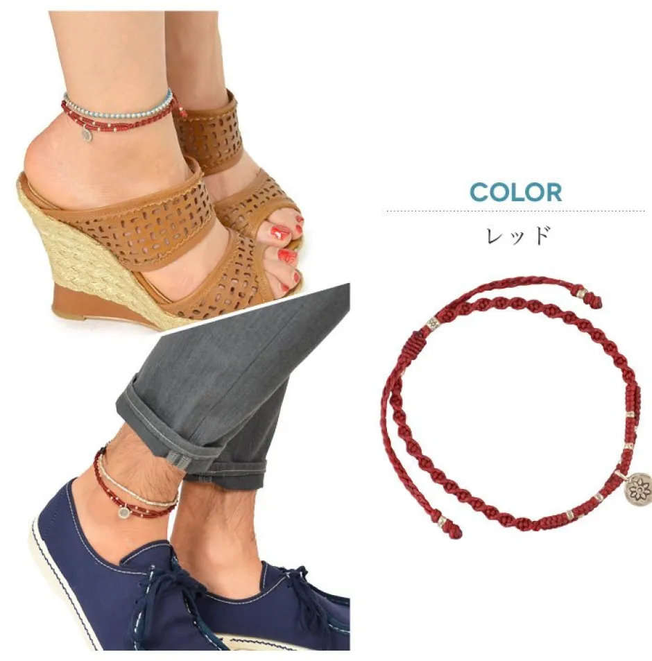 Anklets^PHADUA / Waxed Cord Anklet with Silver Two-Strand Top