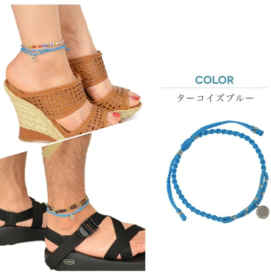 Anklets^PHADUA / Waxed Cord Anklet with Silver Two-Strand Top