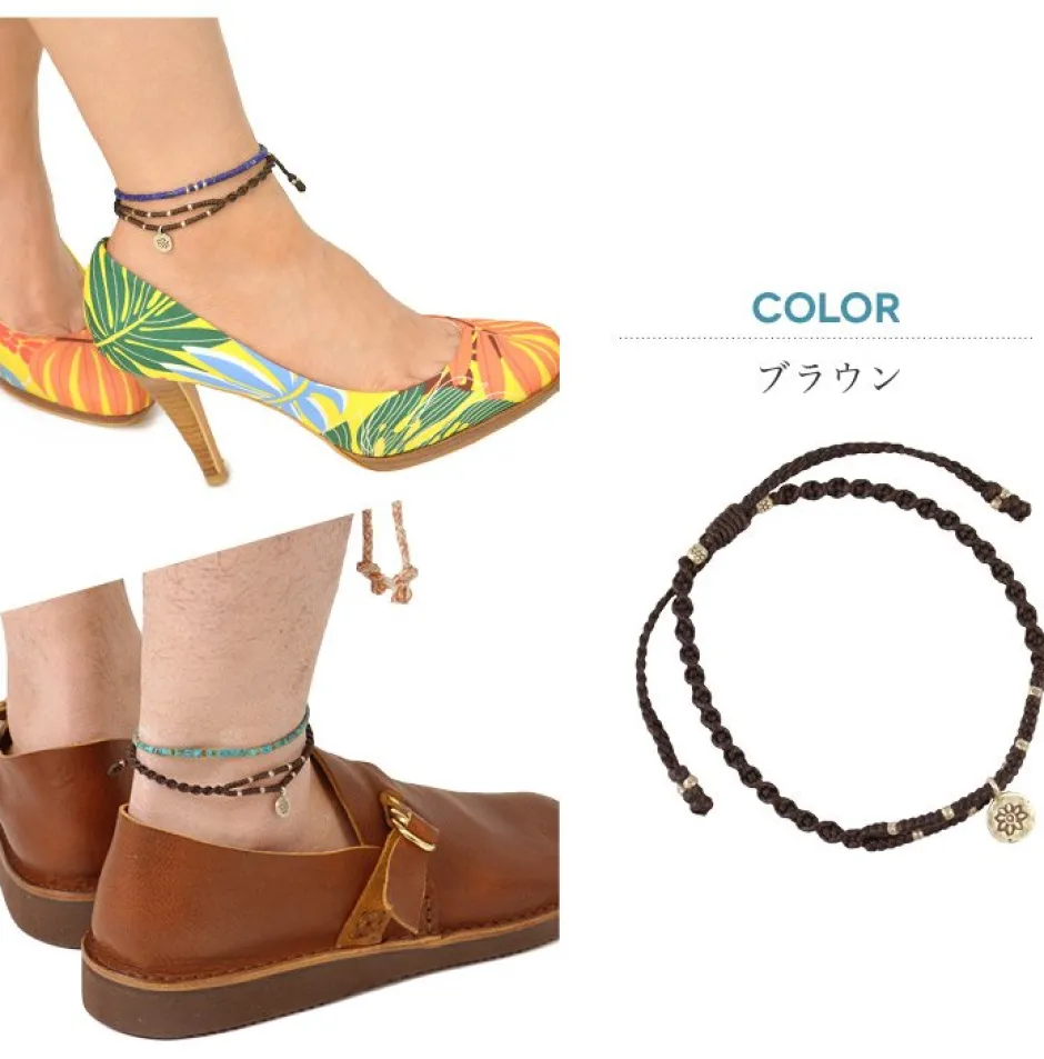 Anklets^PHADUA / Waxed Cord Anklet with Silver Two-Strand Top
