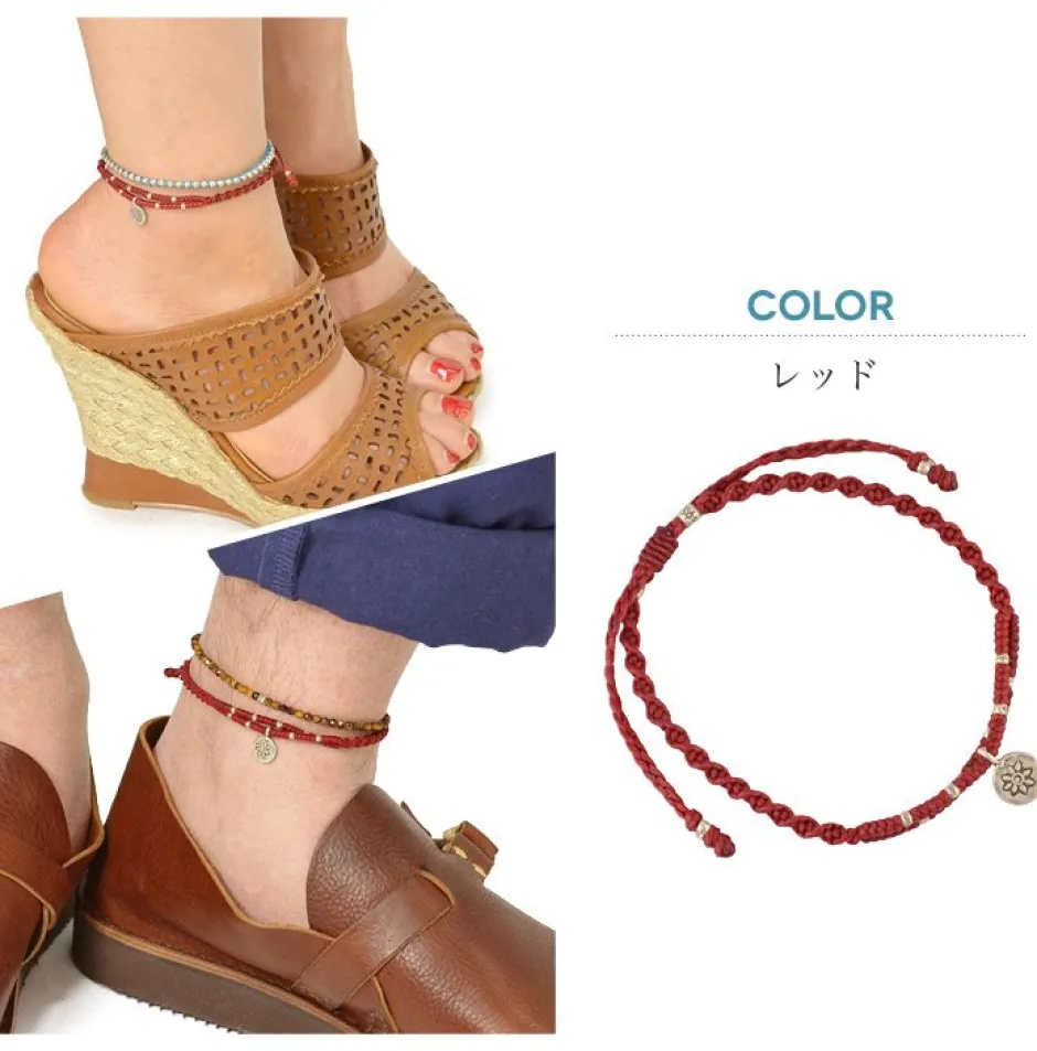 Anklets^PHADUA / Waxed Cord Anklet with Silver Two-Strand Top