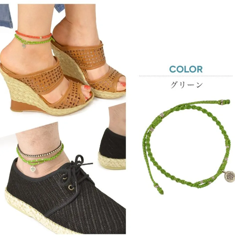 Anklets^PHADUA / Waxed Cord Anklet with Silver Two-Strand Top