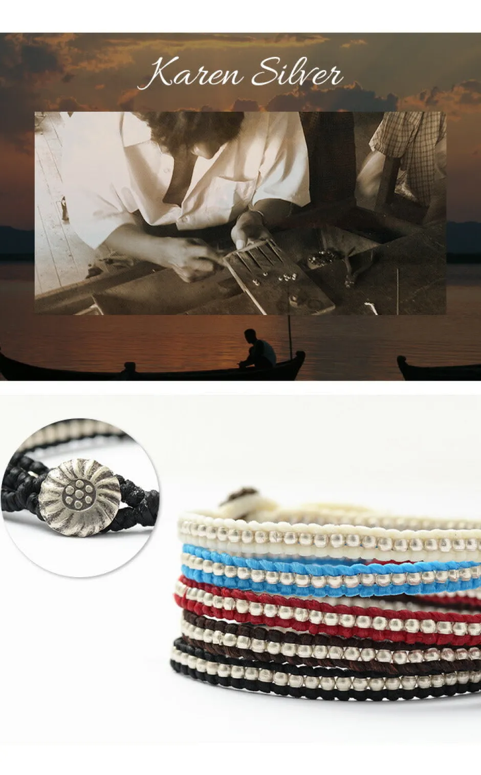 Anklets^PHADUA / Waxed cord silver single strand concho bracelet