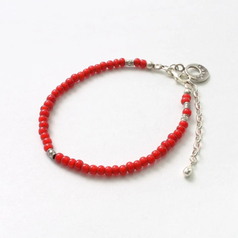 Anklets^PHADUA / White Heart Beaded Anklet red