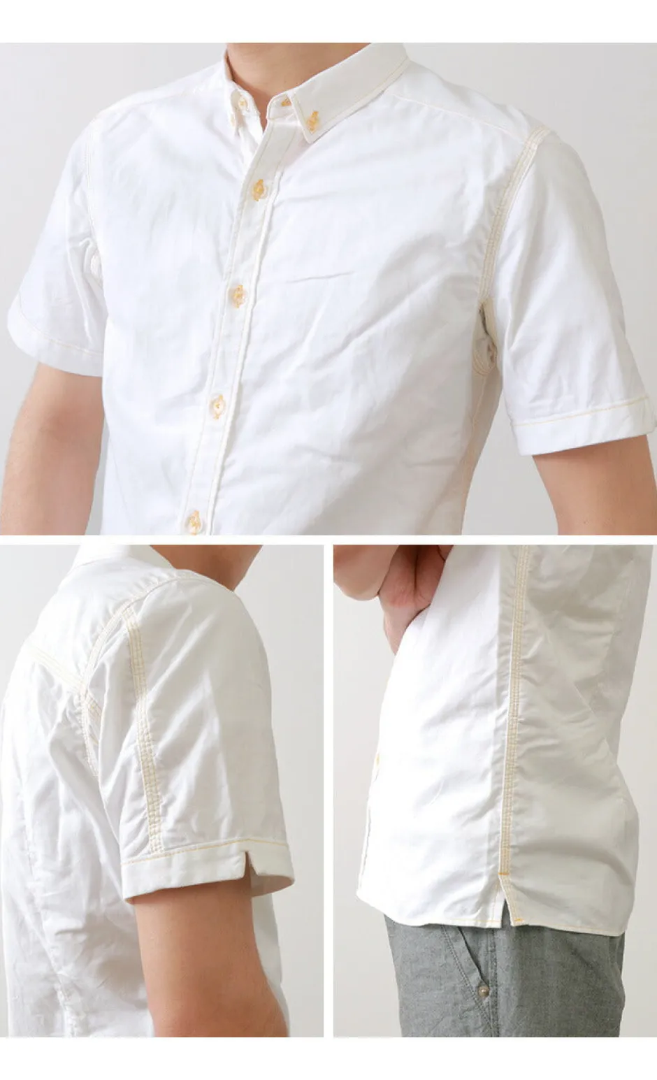 Shirts^RE MADE IN TOKYO JAPAN / Yellow Stitched Short Sleeve Button Down Shirt