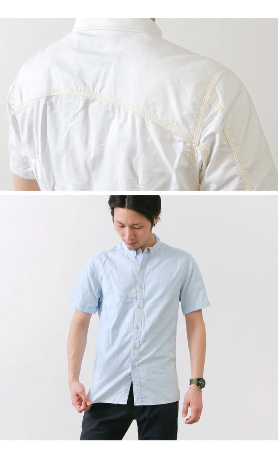 Shirts^RE MADE IN TOKYO JAPAN / Yellow Stitched Short Sleeve Button Down Shirt