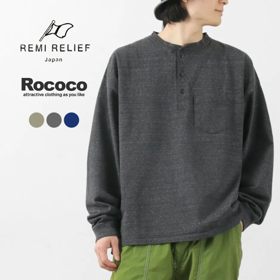 T-Shirts^REMI RELIEF / Melange Jersey Long Sleeve Henley Neck Pocket T-Shirt