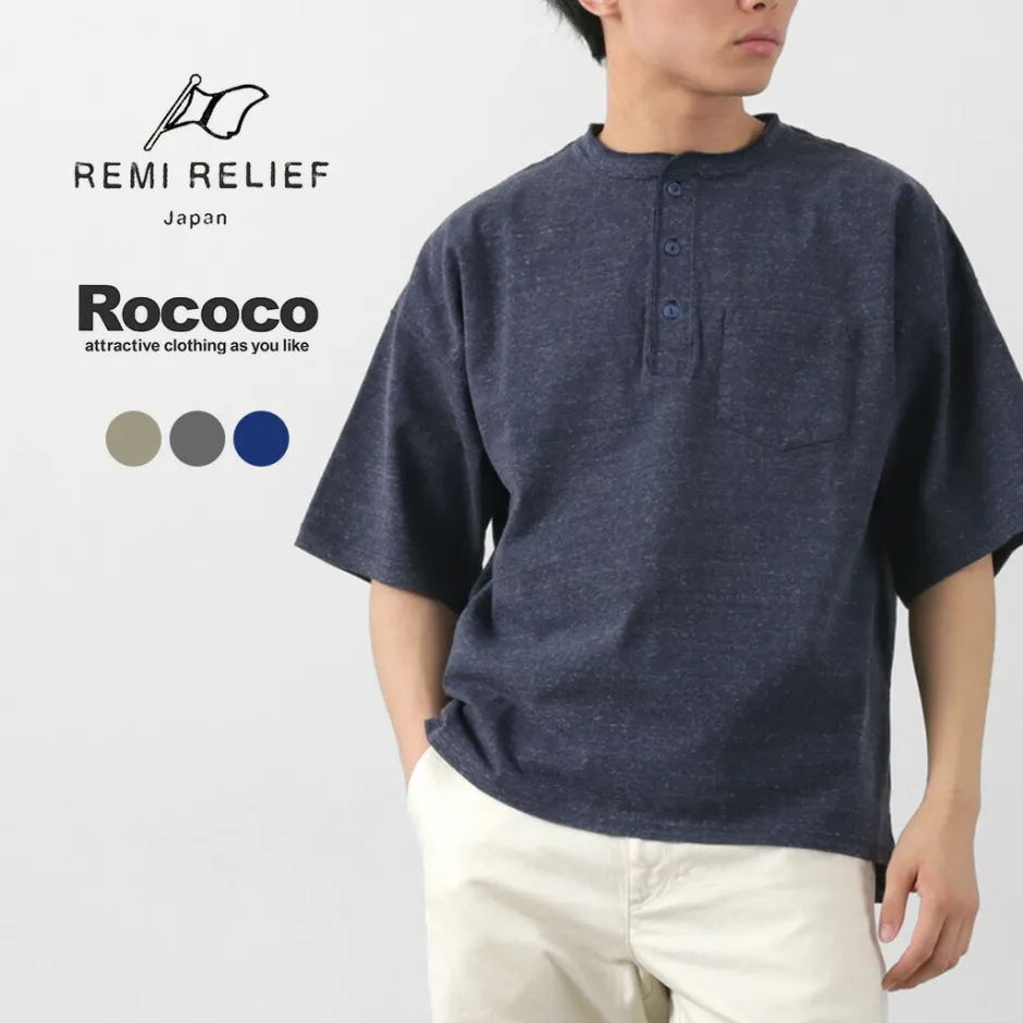 T-Shirts^REMI RELIEF / Melange jersey short sleeve henley neck pocket T-shirt