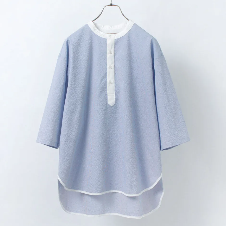 T-Shirts^ROCOCO / Woven seersucker henley neck T-shirt