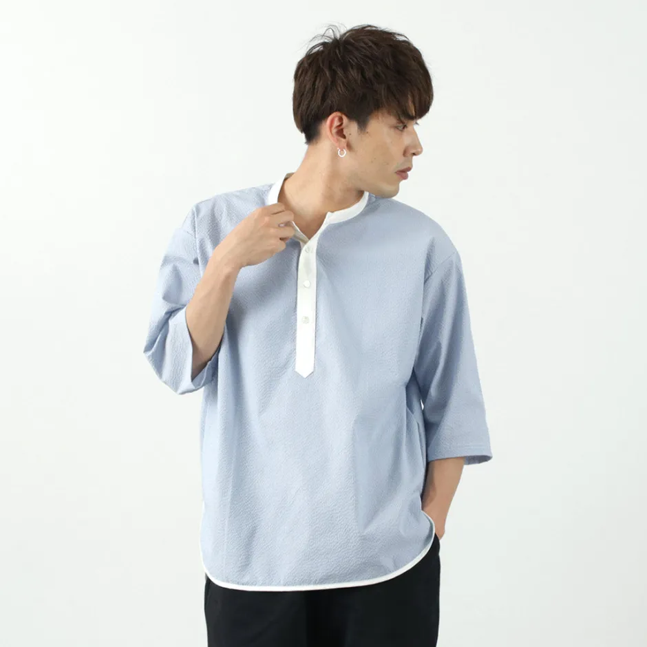 T-Shirts^ROCOCO / Woven seersucker henley neck T-shirt