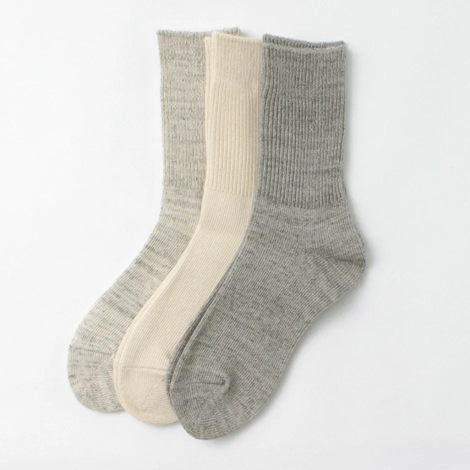 Socks^ROTOTO / R1427 Organic Daily 3 Pack Ribbed Crew Socks
