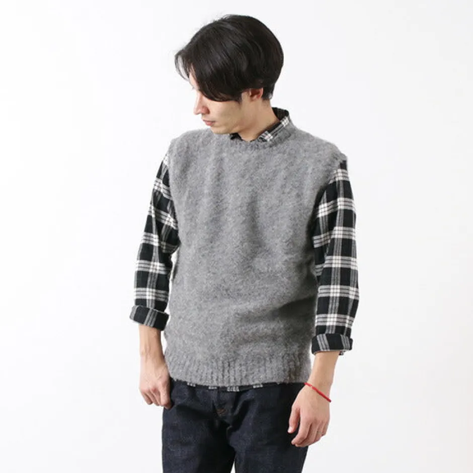 Knits^SHETLANDWOOLLENCO / Plain Shaggy Dog Crew Neck Knits Vest